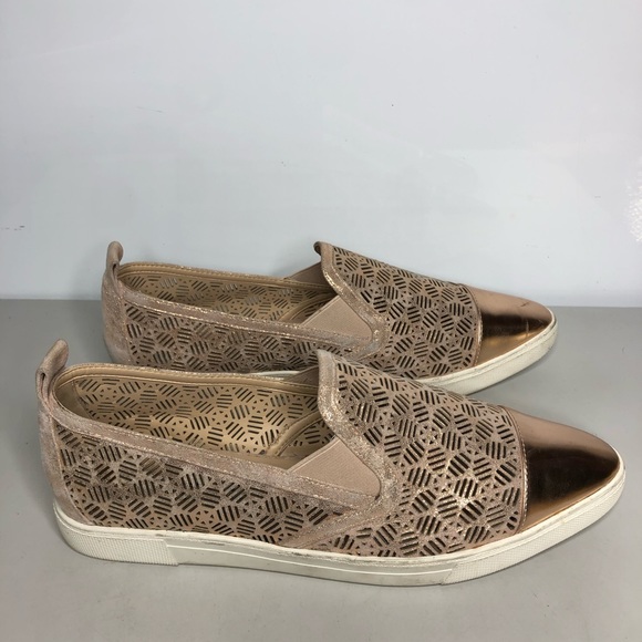 Karl Lagerfeld Rose Gold Leather Cut Out Cap Toe Slip On Sneaker Shoes Women 41B - Picture 5 of 16